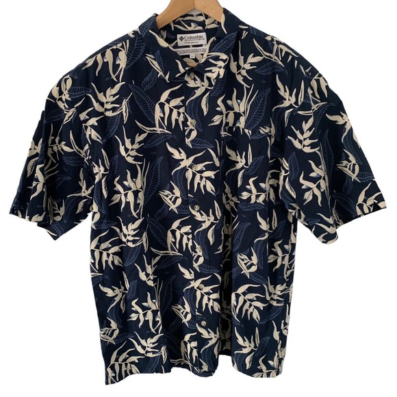 Columbia Shirt Mens L Navy Blue Floral Print Short Sleeve Button Up - Picture 6 of 6